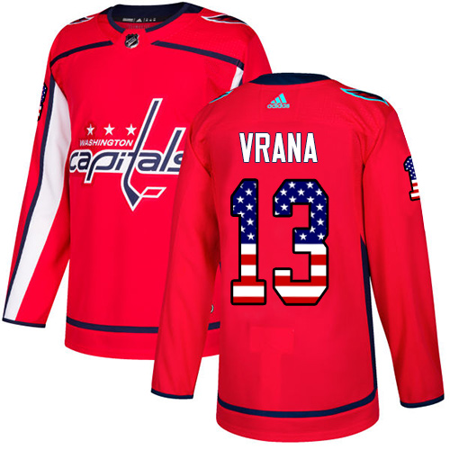 Kinder Washington Capitals Eishockey Trikot Jakub Vrana #13 Authentic Rot USA Flag Fashion